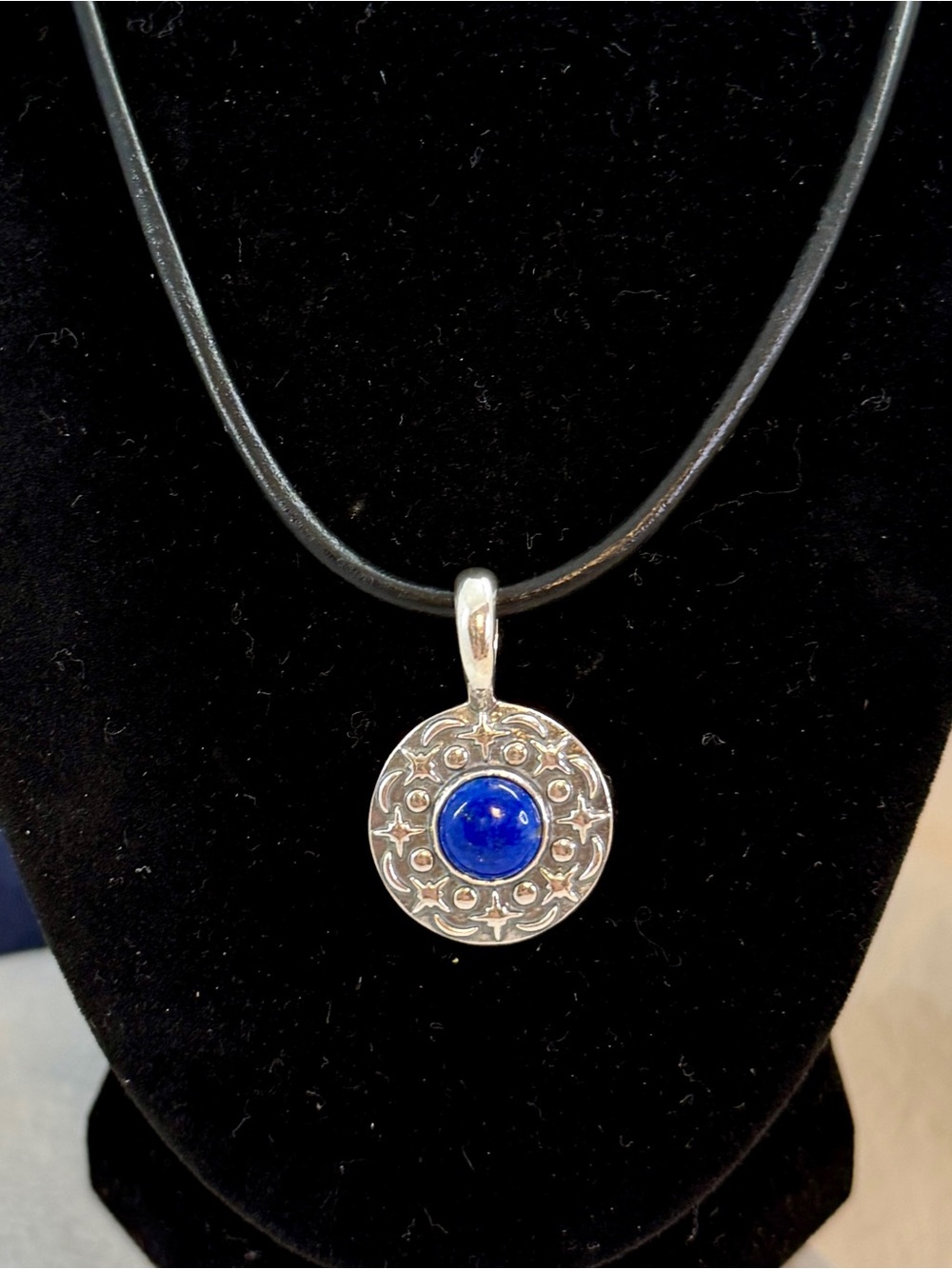 CAROLYN POLLACK American West Sterling Silver Leather Lapis Moon Star Necklace